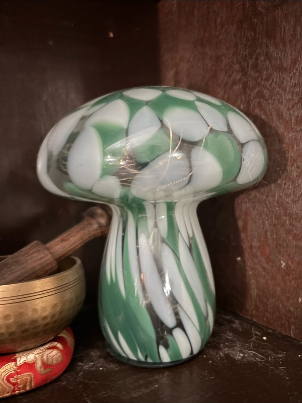 Green/White Glass Mushroom Light
